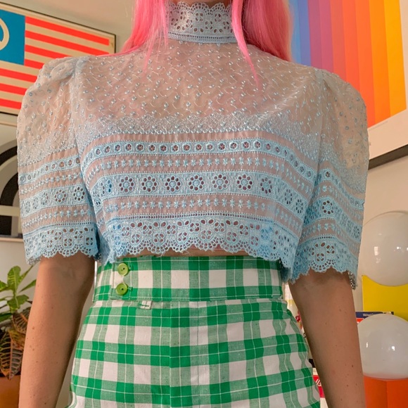 Vintage 70s sheer lace high neck crop top S - Picture 4 of 6